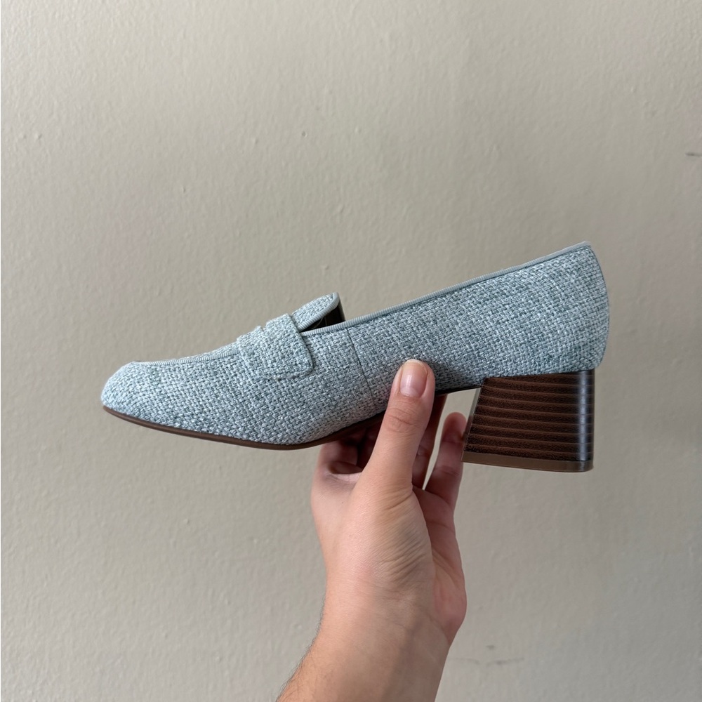 Kelly & Katie Light Blue Woven Tweed Heeled Loafers Square Toe Size 7.5 - Picture 2 of 8